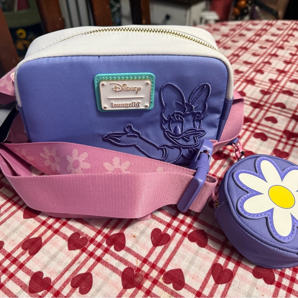 Loungefly Kids Lavender Daisy Crossbody Bag with Pink Strap